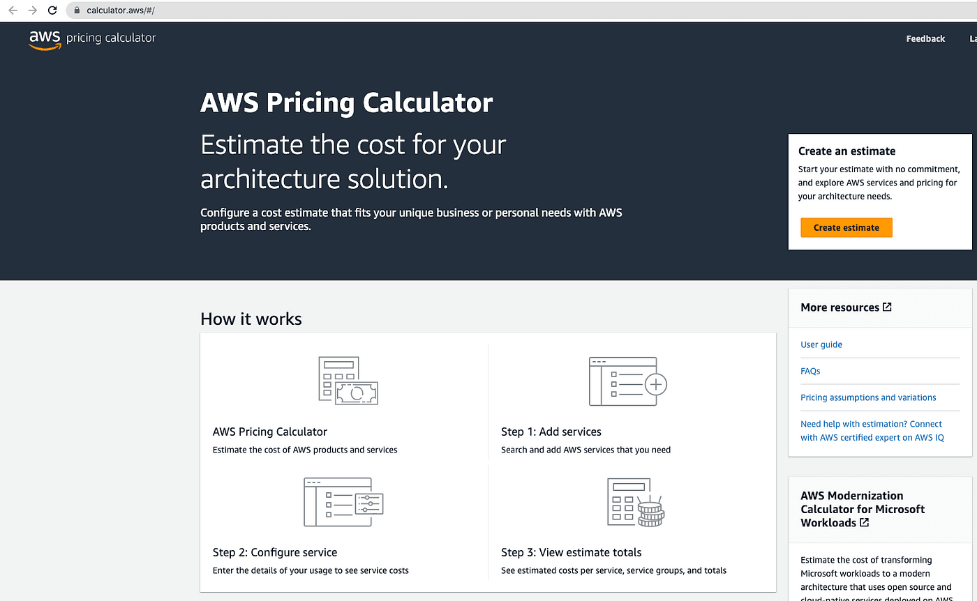 Exploring the AWS Pricing Calculator